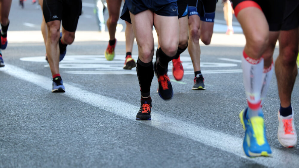 Runners in colorful sneakers